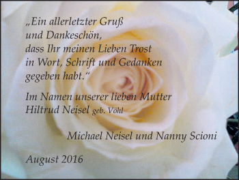 Traueranzeige von Hiltrud Neisel von Wetterauer Zeitung, Wetterauer Zeitung