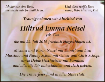 Traueranzeige von Hiltrud Emma Neisel von Wetterauer Zeitung, Wetterauer Zeitung
