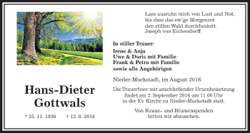 Traueranzeige von Gottwals Hans-Dieter von Wetterauer Zeitung, Wetterauer Zeitung