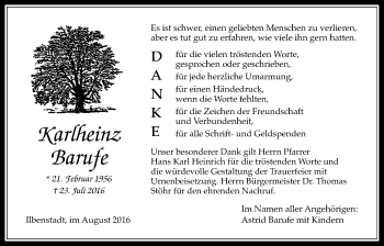 Traueranzeige von Karlheinz Barufe von Wetterauer Zeitung, Wetterauer Zeitung