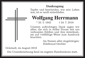 Traueranzeige von Wolfgang Herrmann von Wetterauer Zeitung, Wetterauer Zeitung