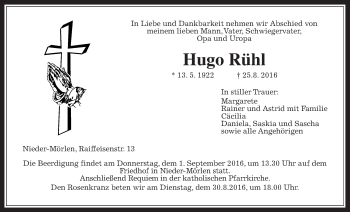 Traueranzeige von Hugo Rühl von Wetterauer Zeitung, Wetterauer Zeitung