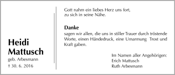 Traueranzeige von Heidi Mattusch von Gießener Allgemeine, Alsfelder Allgemeine