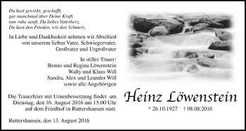 Traueranzeige von Heinz Löwenstein von Gießener Allgemeine, Alsfelder Allgemeine