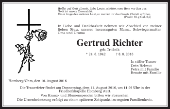 Traueranzeige von Gertrud Richter von Alsfelder Allgemeine