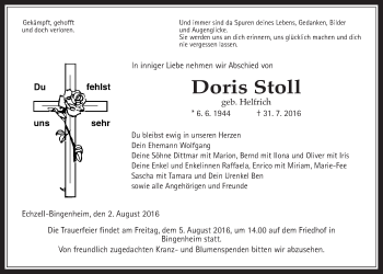 Traueranzeige von Doris Stoll von Wetterauer Zeitung, Wetterauer Zeitung
