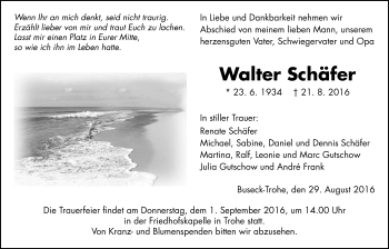 Traueranzeige von Walter Schäfer von Gießener Allgemeine, Alsfelder Allgemeine