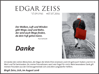Traueranzeige von Edgar Zeiss von Gießener Allgemeine, Alsfelder Allgemeine