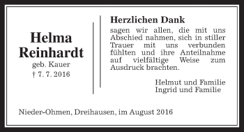 Traueranzeige von Helga Reinhardt von Mücker Stimme