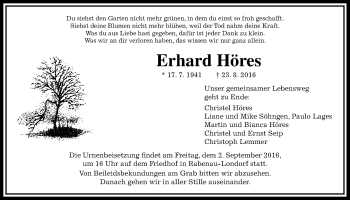 Traueranzeige von Erhard Höres von Gießener Allgemeine, Alsfelder Allgemeine