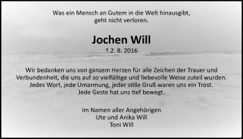 Traueranzeige von Jochen Will von Gießener Allgemeine, Alsfelder Allgemeine