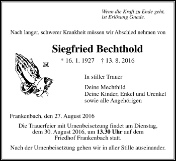 Traueranzeige von Siegfried Bechthold von Gießener Allgemeine, Alsfelder Allgemeine