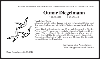 Traueranzeige von Otmar Diegelmann von Wetterauer Zeitung, Wetterauer Zeitung