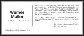 Traueranzeige von Werner Müller von Alsfelder Allgemeine