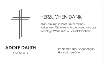 Traueranzeige von Adolf Dauth von Wetterauer Zeitung, Wetterauer Zeitung
