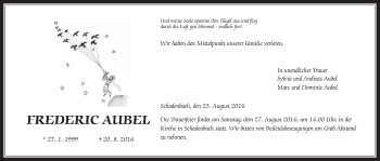 Traueranzeige von Frederic Aubel von Alsfelder Allgemeine