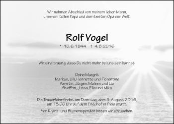 Traueranzeige von Rolf Vogel von Gießener Allgemeine, Alsfelder Allgemeine