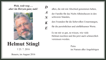 Traueranzeige von Helmut Stingl von Gießener Allgemeine, Alsfelder Allgemeine
