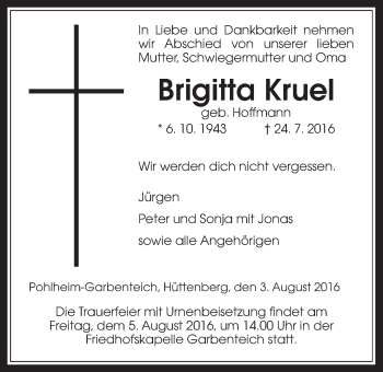 Traueranzeige von Brigitta Kruel von Pohlheimer Nachrichten