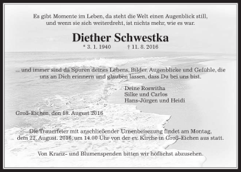 Traueranzeige von Diether Schwestka von Alsfelder Allgemeine, Mücker Stimme