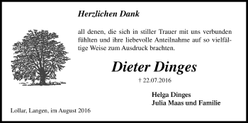 Traueranzeige von Dieter Dinges von Gießener Allgemeine, Alsfelder Allgemeine
