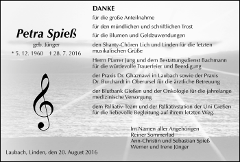 Traueranzeige von Petra Spieß von Gießener Allgemeine, Alsfelder Allgemeine