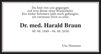 Traueranzeige von Harald Braun von Gießener Allgemeine, Alsfelder Allgemeine