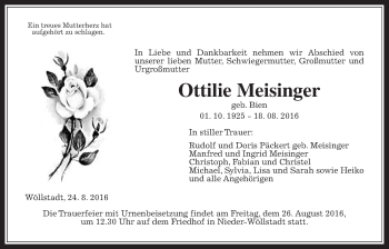 Traueranzeige von Ottilie Meisinger von Wetterauer Zeitung, Wetterauer Zeitung