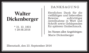 Traueranzeige von Walter Dickenberger von Wetterauer Zeitung, Wetterauer Zeitung