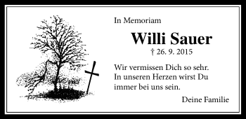 Traueranzeige von Willi Sauer von Wetterauer Zeitung, Wetterauer Zeitung