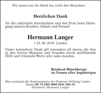 Traueranzeige von Hermann Langer von Gießener Allgemeine, Alsfelder Allgemeine