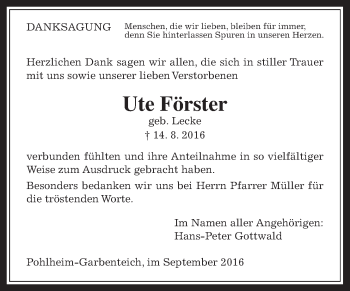 Traueranzeige von Ute Förster von Pohlheimer Nachrichten
