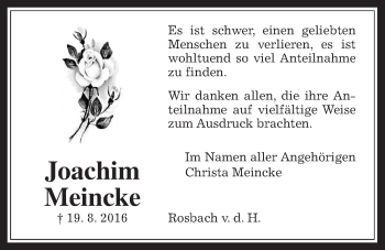 Traueranzeige von Joachim Meincke von Wetterauer Zeitung, Wetterauer Zeitung