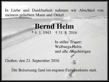 Traueranzeige von Bernd Helm von Gießener Allgemeine, Alsfelder Allgemeine