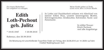 Traueranzeige von Edith Loth-Pechout von Gießener Allgemeine, Alsfelder Allgemeine