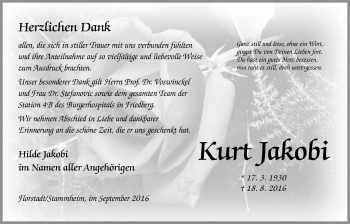 Traueranzeige von Kurt Jakobi von Wetterauer Zeitung, Wetterauer Zeitung