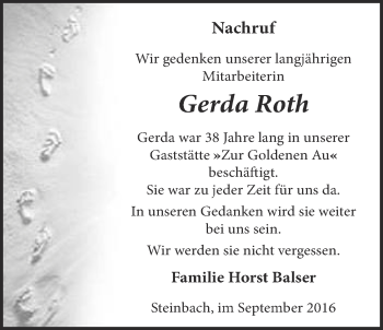Traueranzeige von Gerda Roth von Licher Wochenblatt, Licher Wochenblatt, Licher Wochenblatt
