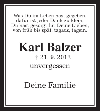 Traueranzeige von Karl Balzer von Wetterauer Zeitung