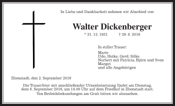 Traueranzeige von Walter Dickenberger von Wetterauer Zeitung, Wetterauer Zeitung