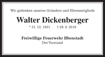 Traueranzeige von Walter Dickenberger von Wetterauer Zeitung, Wetterauer Zeitung