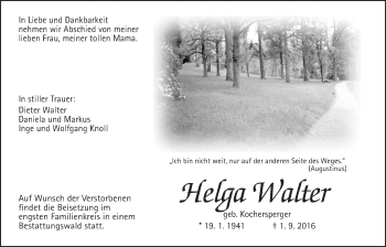 Traueranzeige von Helga Walter von Wetterauer Zeitung, Wetterauer Zeitung