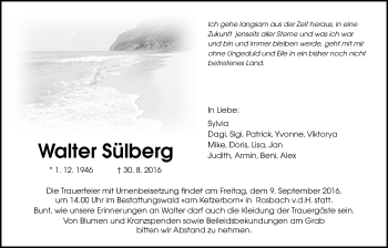 Traueranzeige von Walter Sülberg von Wetterauer Zeitung, Wetterauer Zeitung