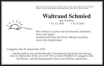 Traueranzeige von Waltraud Schmied von Gießener Allgemeine, Alsfelder Allgemeine