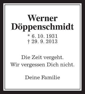 Traueranzeige von Werner Döppenschmidt von Wetterauer Zeitung