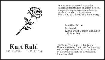 Traueranzeige von Kurt Ruhl von Gießener Allgemeine, Alsfelder Allgemeine