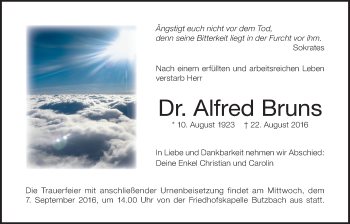 Traueranzeige von Alfred Bruns von Wetterauer Zeitung, Wetterauer Zeitung