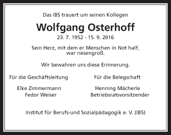 Traueranzeige von Wolfgang Osterhoff von Gießener Allgemeine, Alsfelder Allgemeine