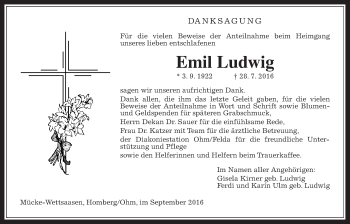 Traueranzeige von Emil Ludwig von Alsfelder Allgemeine