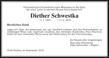 Traueranzeige von Diether Schwestka von Alsfelder Allgemeine, Mücker Stimme
