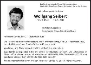 Traueranzeige von Wolfgang Seibert von Gießener Allgemeine, Alsfelder Allgemeine